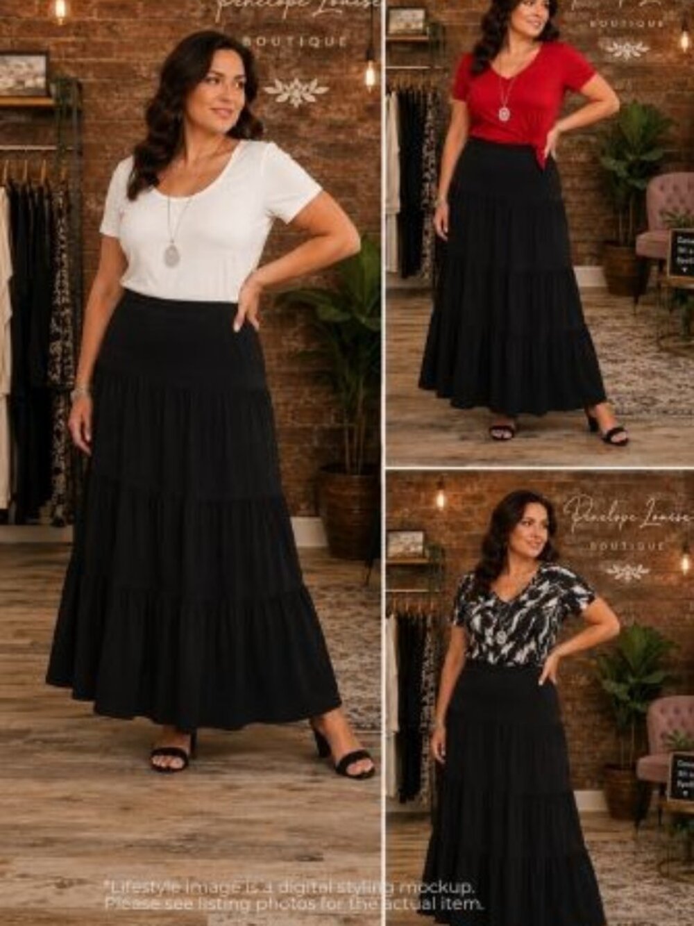 Jason Maxwell Black Tiered Maxi Skirt – Plus Size – Stretch Waist – Flowy Boho